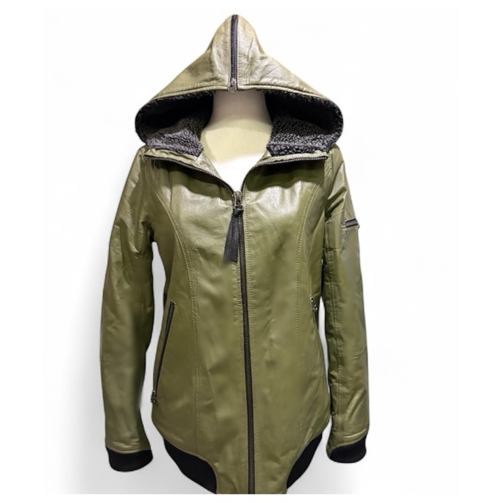 ASOS Jacket GENUINE LEATHER Aviator style Jacket Sherpa lined with Hood Size 4